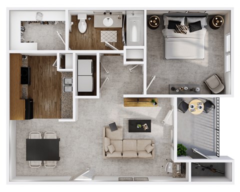 Floor plan for 1 bed, 1 bath, 710 sqft